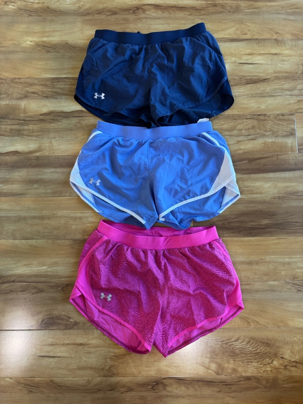 Under Armour Women's 3-Pack Athletic Shorts - Navy, Light Blue, Pink